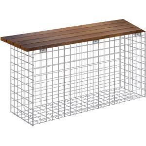 Gabiona Gabionenbank aus feuerverzinktem Stahl mit Cumaru-Holz Sitzfläche, Maschenweite 5x5 cm.