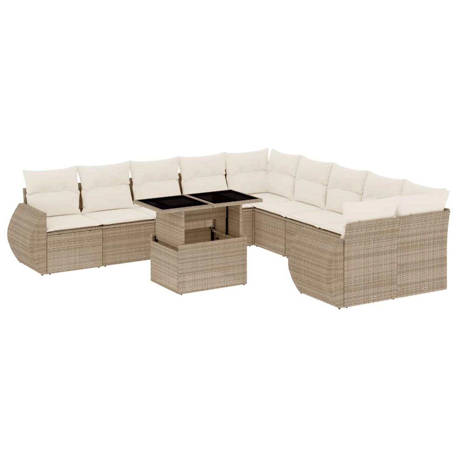 vidaXL 11-Tlg Garten-Sofagarnitur mit Kissen Beige Poly Rattan 3268798 günstig online kaufen
