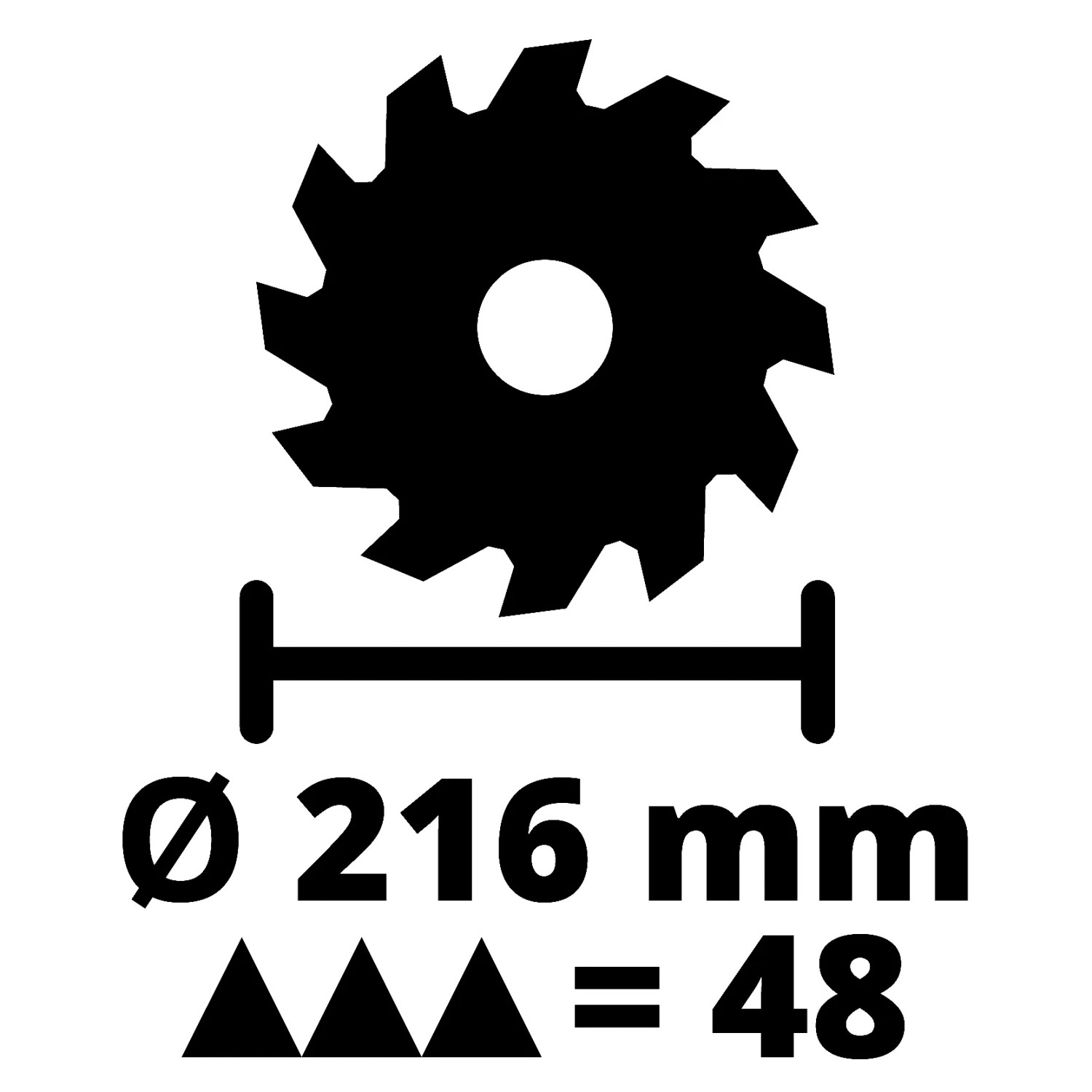 Symbol: Sägeblatt für Einhell Zug-Kapp-Gehrungssäge, Ø 216 mm, 48 Zähne.