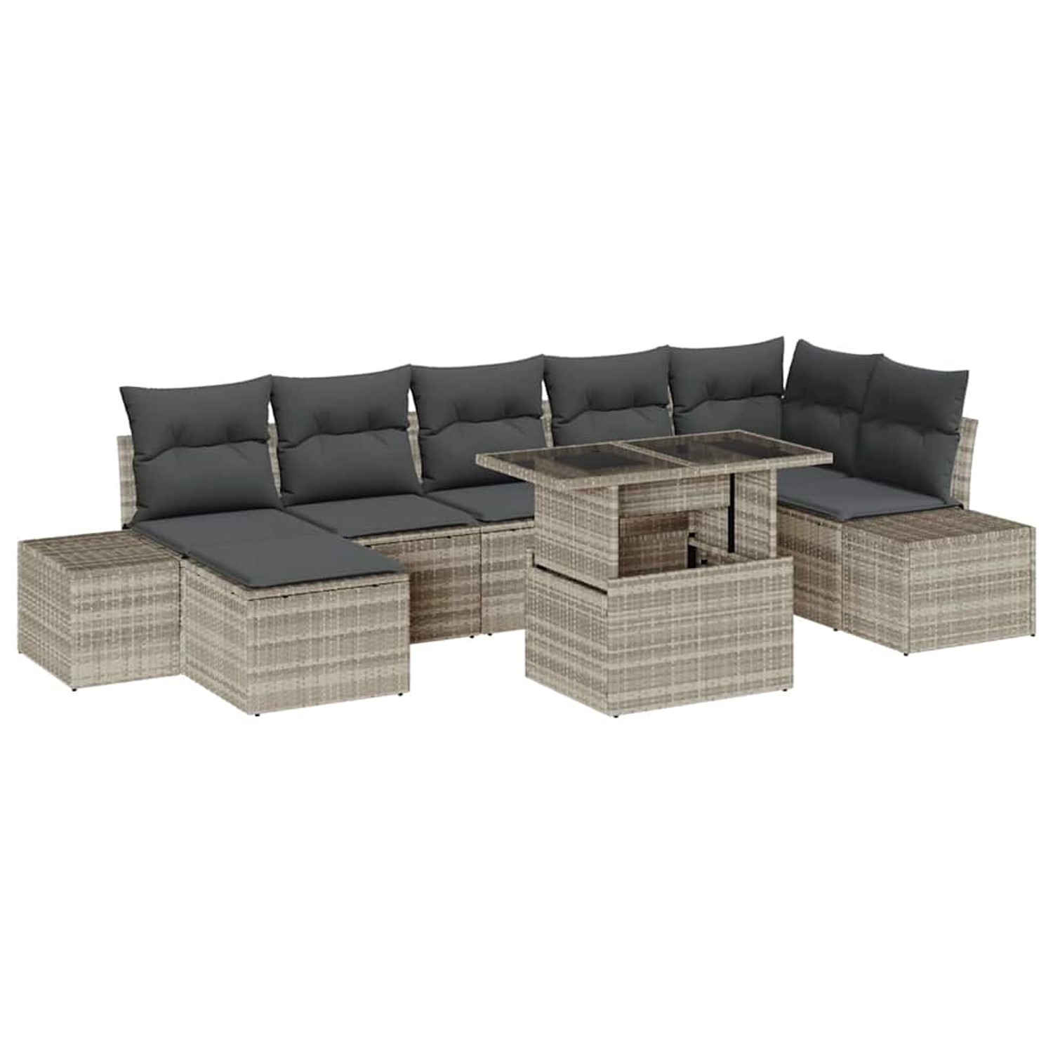vidaXL 8-Teiliges Gartensofa-Set mit Kissen in Hellgrau aus Poly Rattan 335 günstig online kaufen