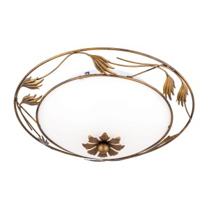 Orion Deckenleuchte Fleur, Ø 40cm, antik: Runde Lampe mit floralem Dekor und opalem Glasschirm.