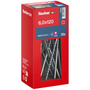Fischer PowerFast II Holzschrauben, Senkkopf, 6x120 mm, 30 Stück im Karton.