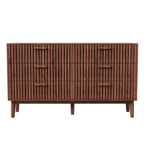 PXloue Kommode Massivholz  mit 6 Schubladen-Sideboard für Wohnzimmer 100x34x73cm