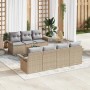 Beiges 8-teiliges Garten-Sofa-Set aus Poly Rattan von vidaXL. Modulares Lounge Set mit Tisch für Terrasse und Garten.