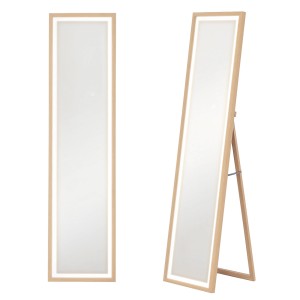 HOMCOM Ganzkörperspiegel in Eiche mit LED-Beleuchtung, stehend und angelehnt.