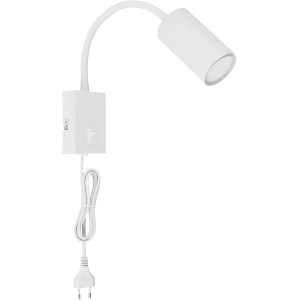 Weiße Globo Wandlampe Robby mit flexiblem Arm und Schalter.