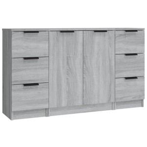 vidaXL Sideboards 3 Stk Grau Sonoma Holzwerkstoff 3115842