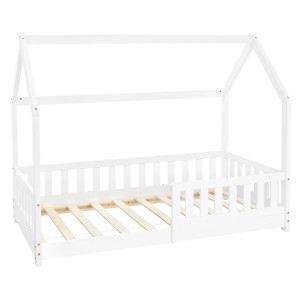 Weißes ML-Design Kinderbett 80x160 cm mit Rausfallschutz und Dach