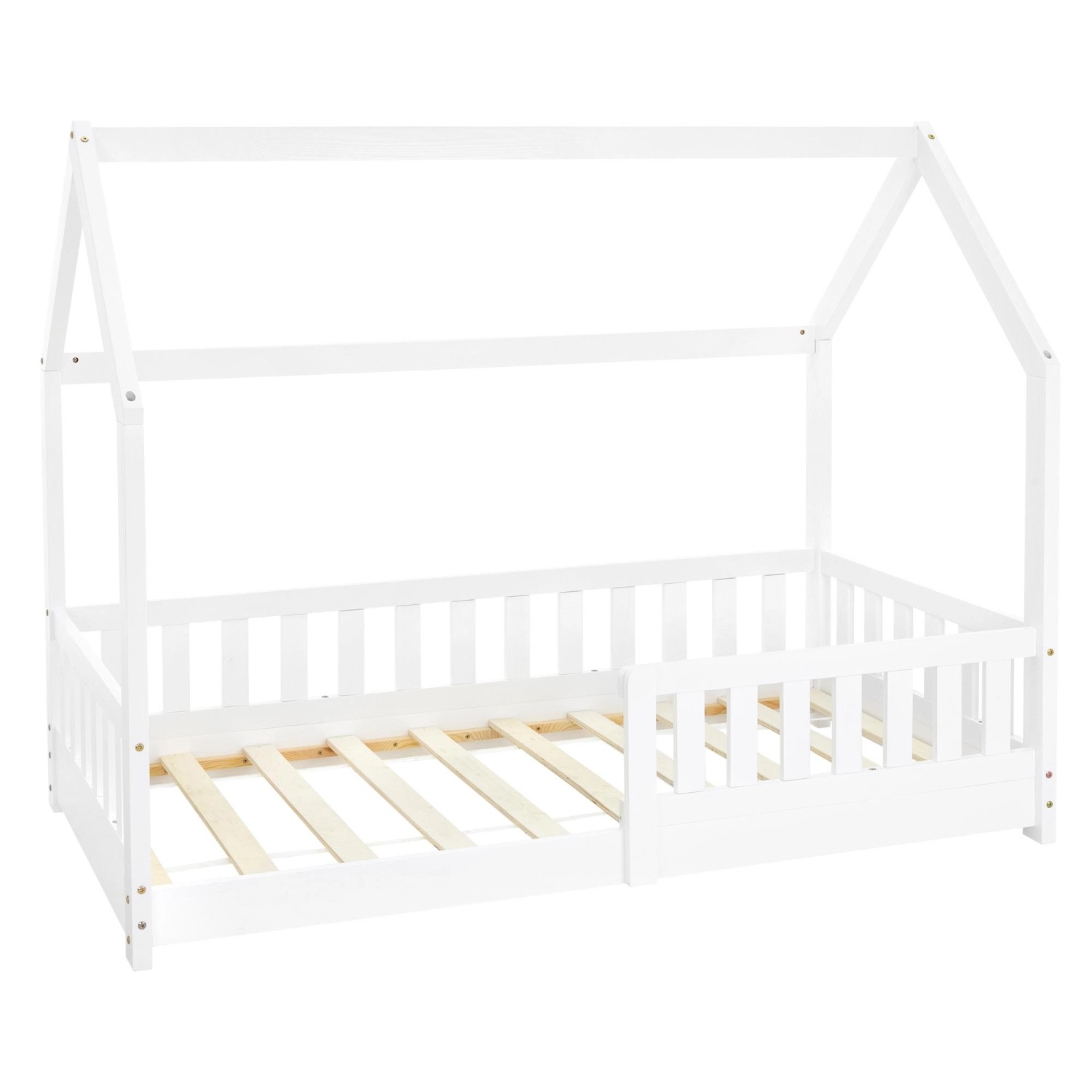 ML-Design Kinderbett 80x160 cm mit Rausfallschutz Dach Lattenrost Weiß