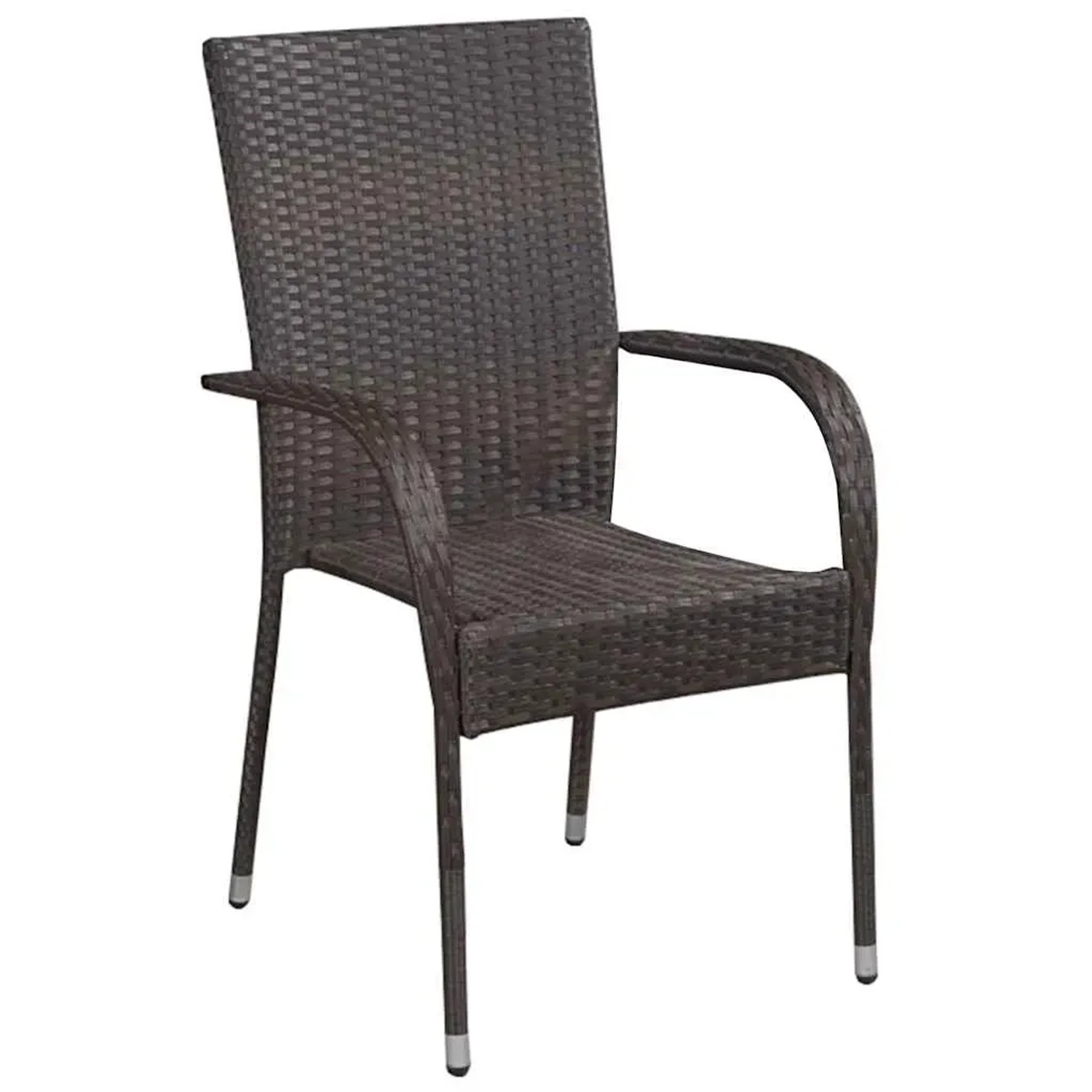 Brauner vidaXL Gartenstuhl aus Poly Rattan mit Armlehnen für die Garten Essgruppe.