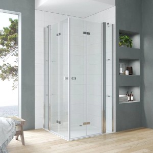 Aquabatos Rechteck Duschkabine, Falttüren aus Glas, Chromprofile. Eckdusche mit Drehfalttür für Bad.