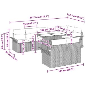 vidaXL Gartenmöbel-Set, 9-teilig, beige Poly Rattan, mit Maßen. Ideal für Terrasse und Garten.