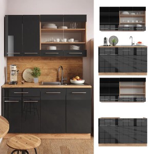 Vicco Singleküche Fame-Line in Anthrazit Hochglanz/Eiche, 140 cm breit.