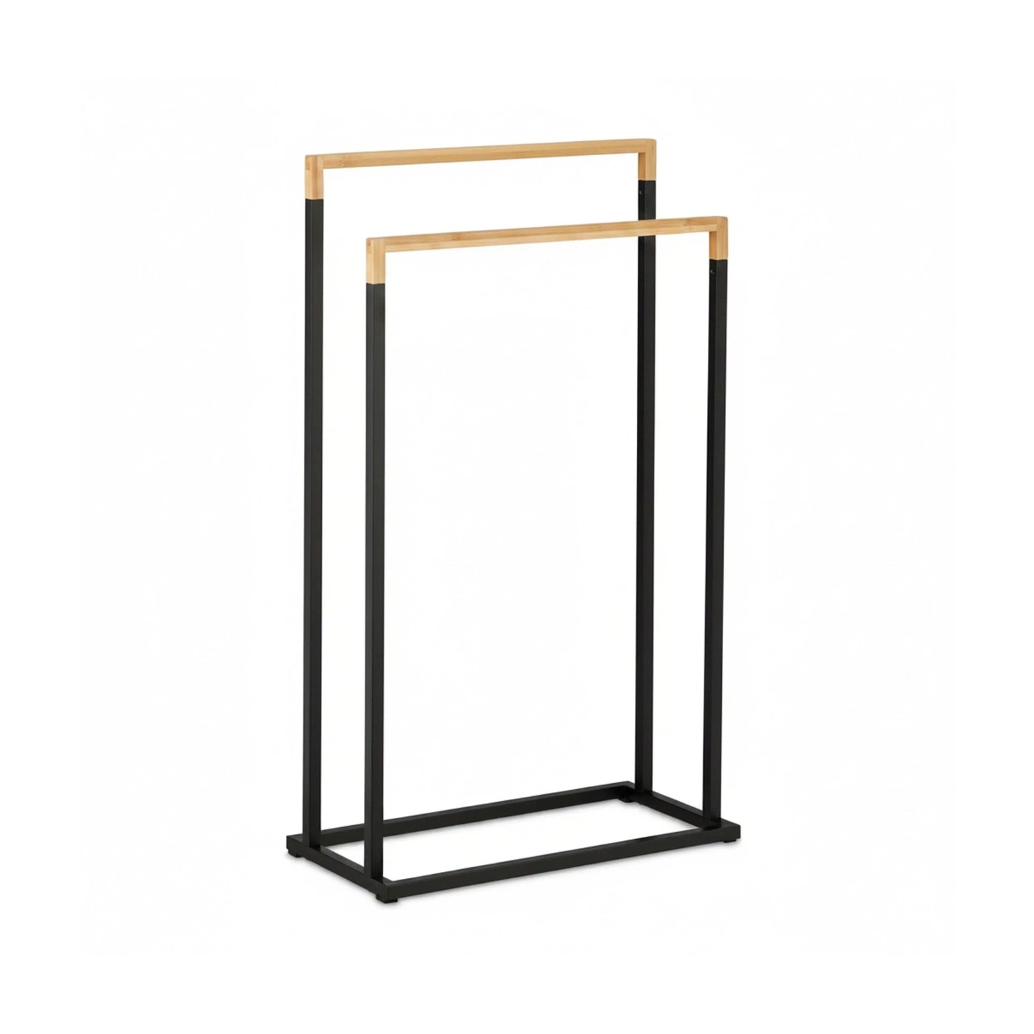 Relaxdays Handtuchständer Eisen Bambus Schwarz Natur Rutschfest 76 cm x 45 cm x 21,5 cm 2,3 kg