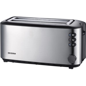 Severin Langschlitztoaster AT 2509 aus Edelstahl mit Brötchenaufsatz.