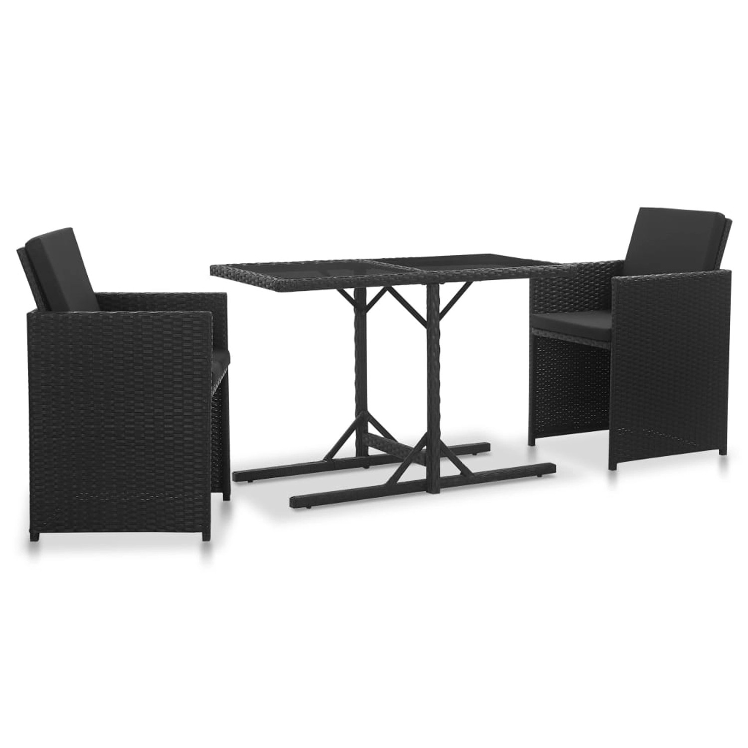 vidaXL 3-tlg Garten-Essgruppe mit Auflagen Poly Rattan Schwarz Modell 1