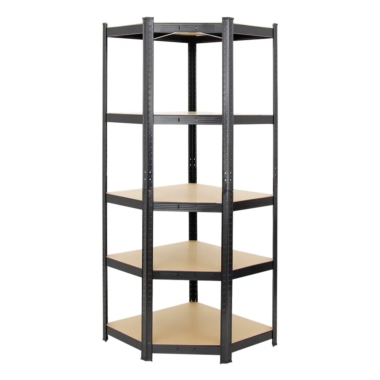 Schwarzes PROREGAL Eckregal Ragnar mit 5 Böden, ideal als Kellerregal oder Garagenregal.