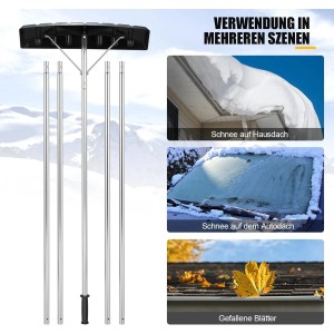 Costway Dach-Schneeschaufel, ausziehbar 148-608 cm, mit Aluminiumrahmen für Haus- und Autodach.