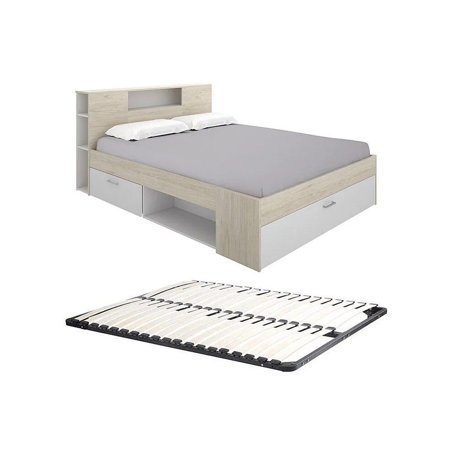 Vente-unique Bettrahmen Leandre Naturfarben Hell  Weiß 228.5 cm