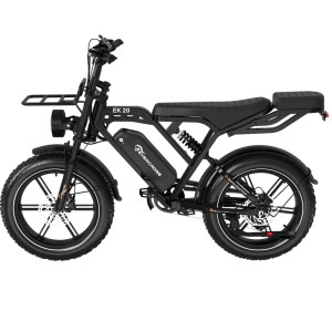 Schwarzes EVERCROSS E-Bike 20 Zoll mit Fat Tires, 7 Gängen, Scheibenbremsen, abnehmbarem Akku, Federung.