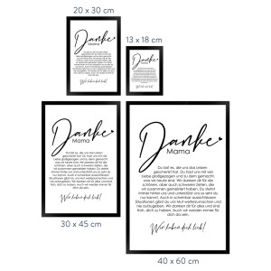 WANDStyle gerahmtes Poster "Danke Mama" in verschiedenen Größen als Geschenkidee.