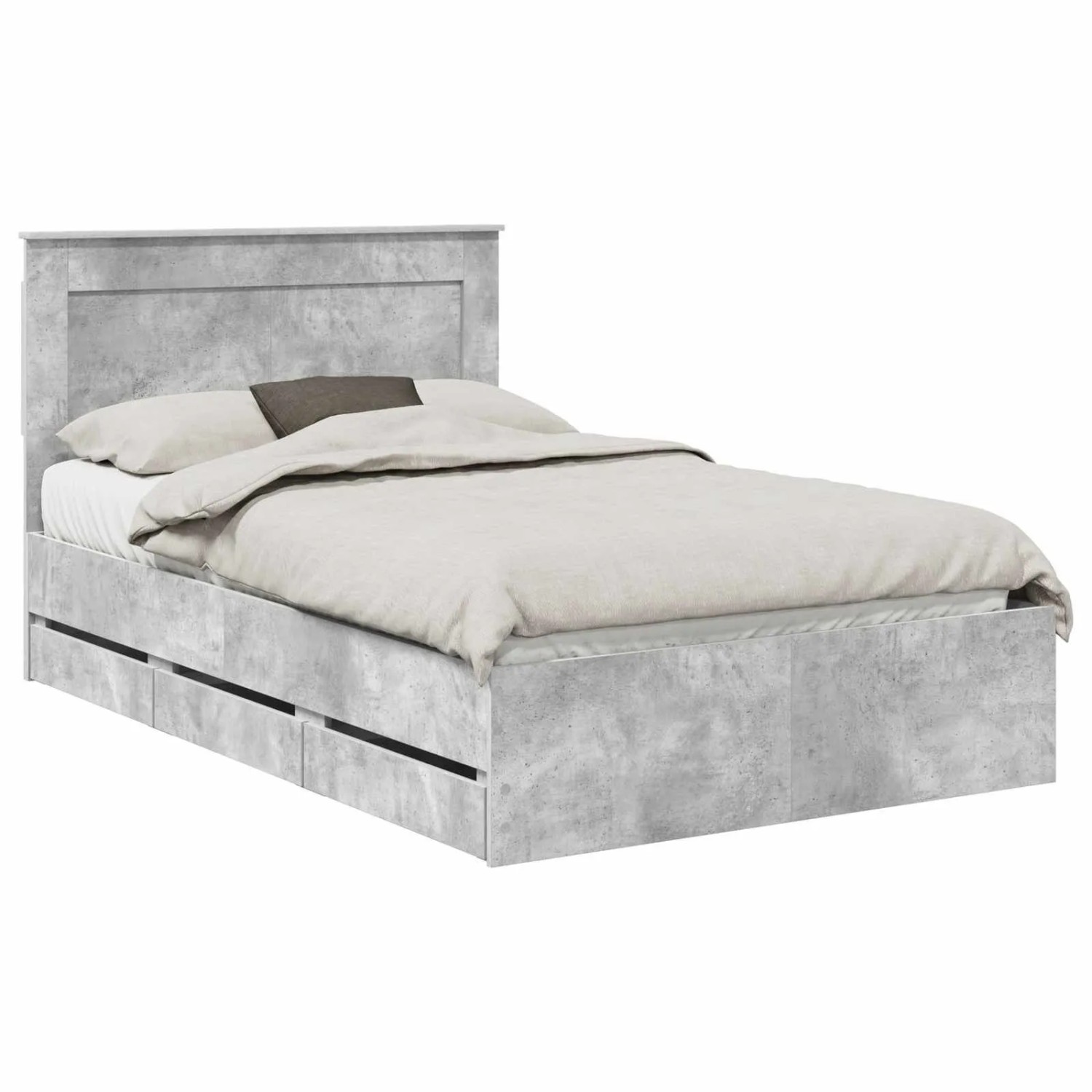 vidaXL Bettrahmen mit Kopfteil Beton Grau 135 x 190 cm Ingenieurs Holz 3410184