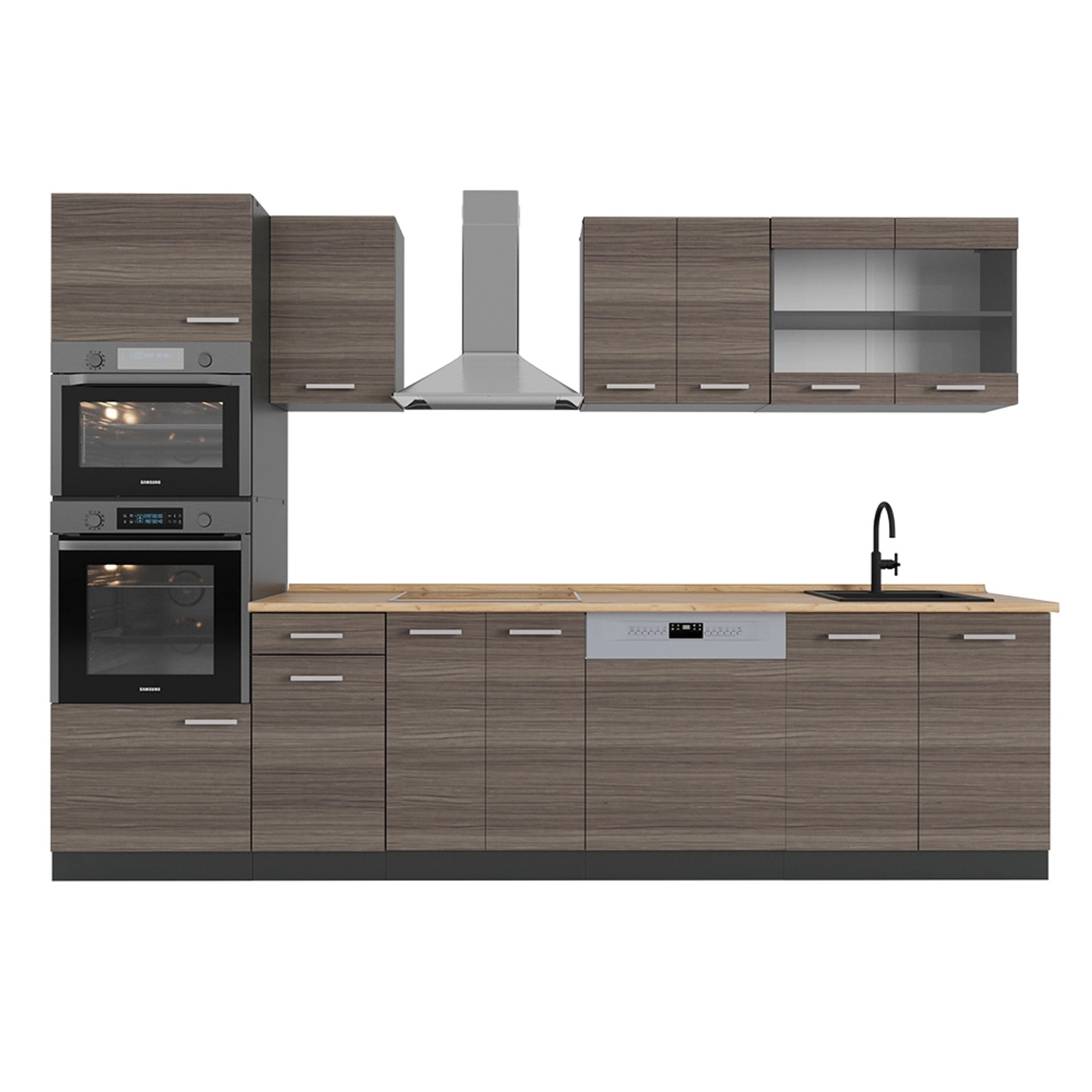 Vicco R-Line Küchenzeile Edelgrau/Anthrazit 300 cm mit HochschrankAP Eiche günstig online kaufen