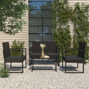 furnicato Gartenbank mit Kissen, schwarz, 106 cm, Poly Rattan. Sitzgruppe für Terrasse.