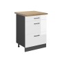 Vicco Küchenunterschrank R-Line, weiß hochglanz/anthrazit, 60 cm mit Schubladen und AP Eiche