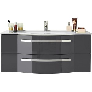 Pelipal Waschbeckenunterschrank Serie 4005, steingrau, 115 cm breit, mit zwei Schubladen und Softclose.