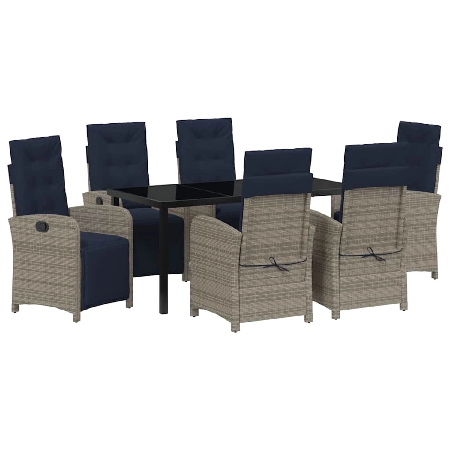 vidaXL 7-Teiliges Garten-Esszimmer-Set aus Grauem Poly Rattan 3380362