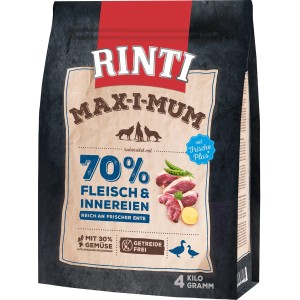 Rinti Max-i-Mum Hunde-Trockenfutter Ente, 4kg Packung. Alleinfutter für ausgewachsene Hunde.