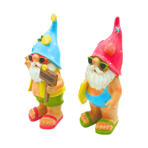 Dekohelden24 XXL 2er Set Gartenzwerge als Urlauber Dekozwerge Gartenwichtel Größe L/B/H ca 13 x 8 x 24 cm
