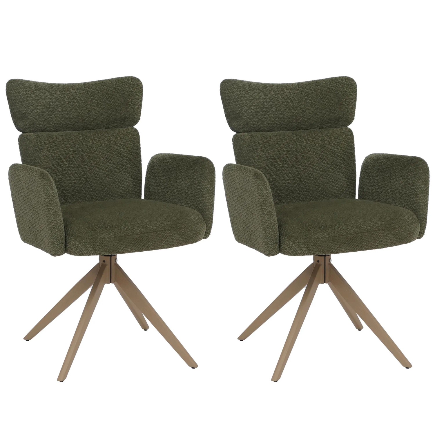 MCW 2er-Set Esszimmerstuhl N11 Drehbar Auto-Return Stoff Bouclé Grün Beine Holz-Optik
