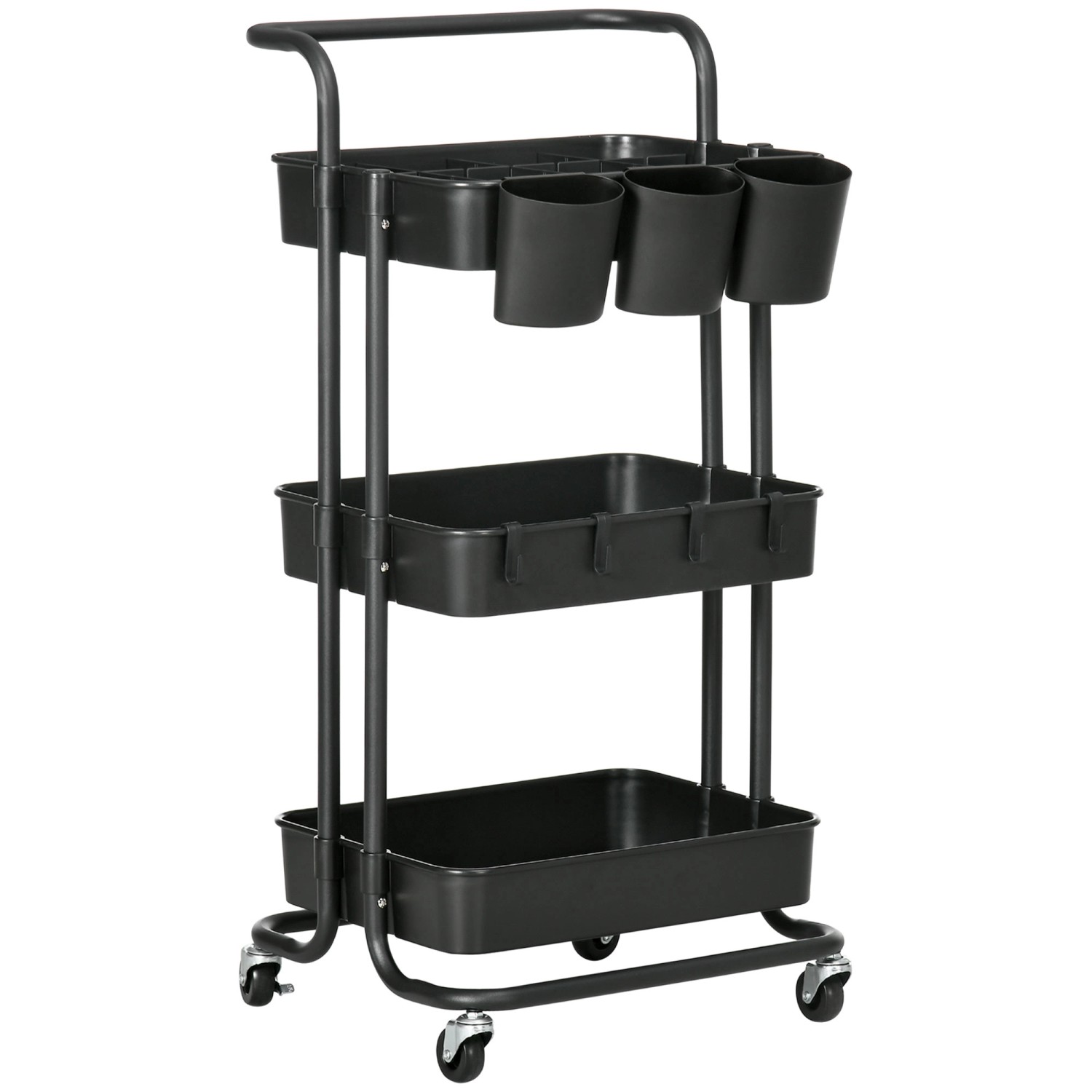 HOMCOM Servierwagen mit Haken Stahl ABS Schwarz 42L x 38B x 86,5H cm