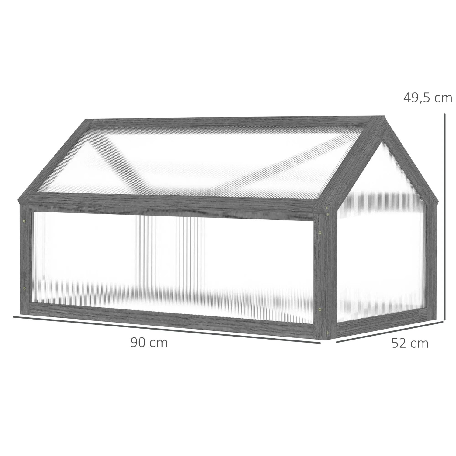 Graues Outsunny Gewächshaus aus Tannenholz mit Kunststoffplatten. Kompaktes Frühbeet 90x52x49,5 cm für Pflanzenzucht.