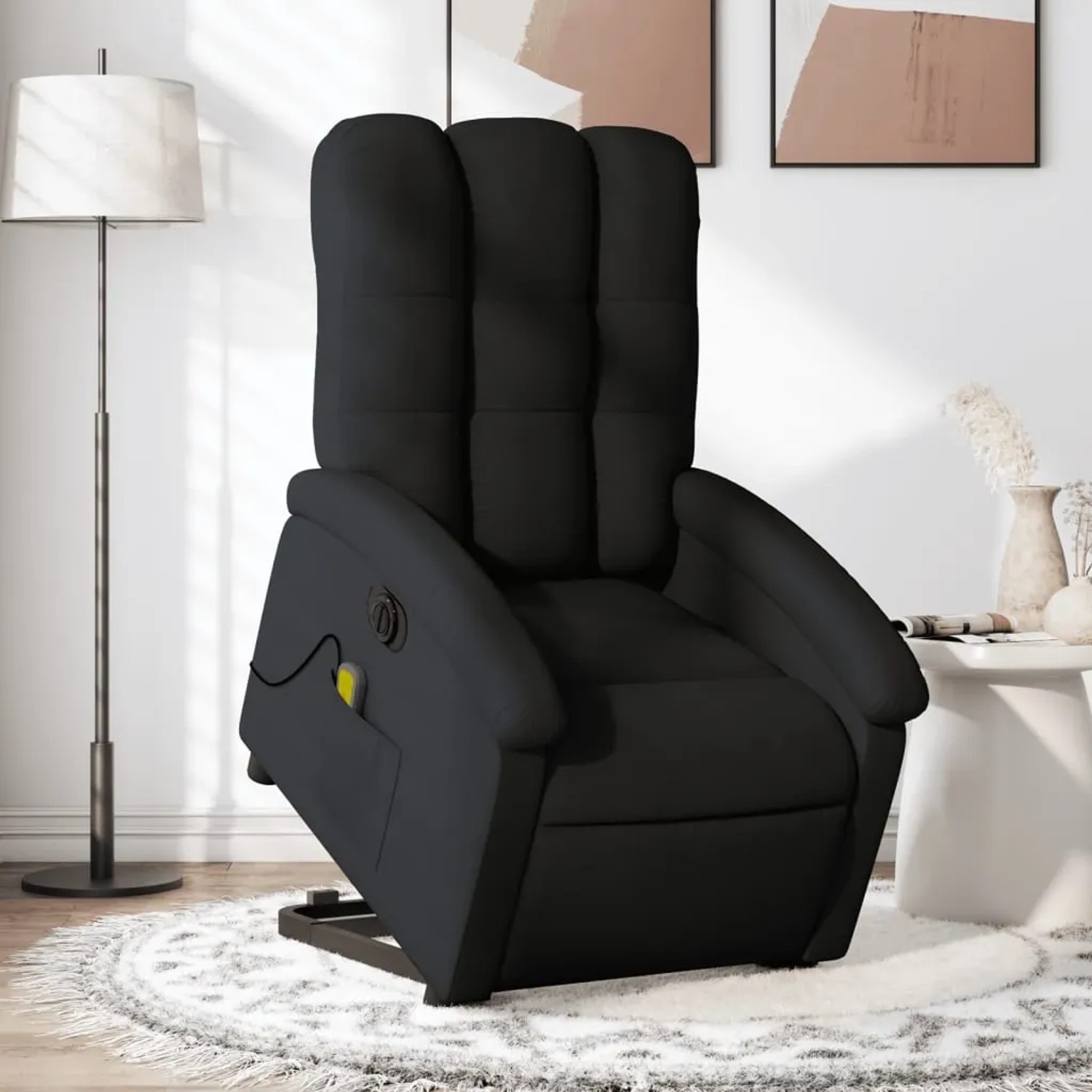 Schwarzer vidaXL Massagesessel mit Aufstehhilfe aus Stoff, Modell 7.