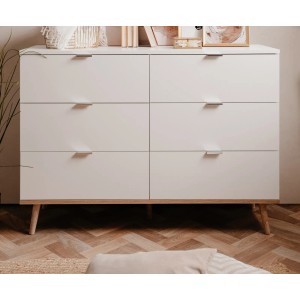 Furn.Design Kommode Weiß Matt Eiche 120 cm 6 Schubkästen Skandinavisch Lundby