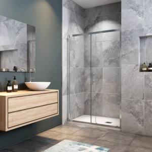 Duschparadies Duschtür 130 x 185cm Schiebetür Nischentür 5mm ESG Sicherheitsklarglas Dusche Verchromt
