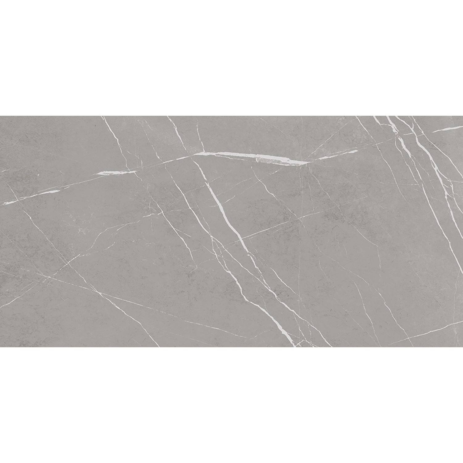 Graue Feinsteinzeug Bodenfliese, 60x120 cm, mit polierter Oberfläche und Marmor Optik.