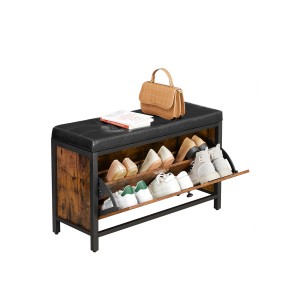 Vasagle Schuhbank im Industrie-Design, braun-schwarz, mit gepolsterter Sitzfläche und zwei Schuhfächern.
