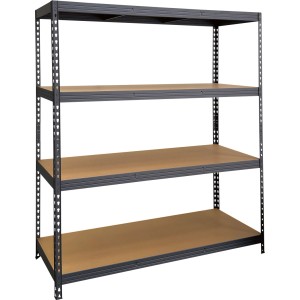 OBI Metall-Schwerlast-Steckregal XL, pulverbeschichtet, mit 4 braunen MDF-Böden. Maße: 180x160x60 cm.