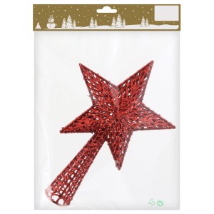 Rote Baumspitze in Sternform mit Glitter, aus Kunststoff, für festliche Weihnachten.
