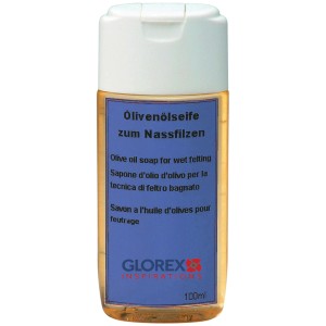 Olivenölseife (100ml) zum Nassfilzen in Dosierflasche.
