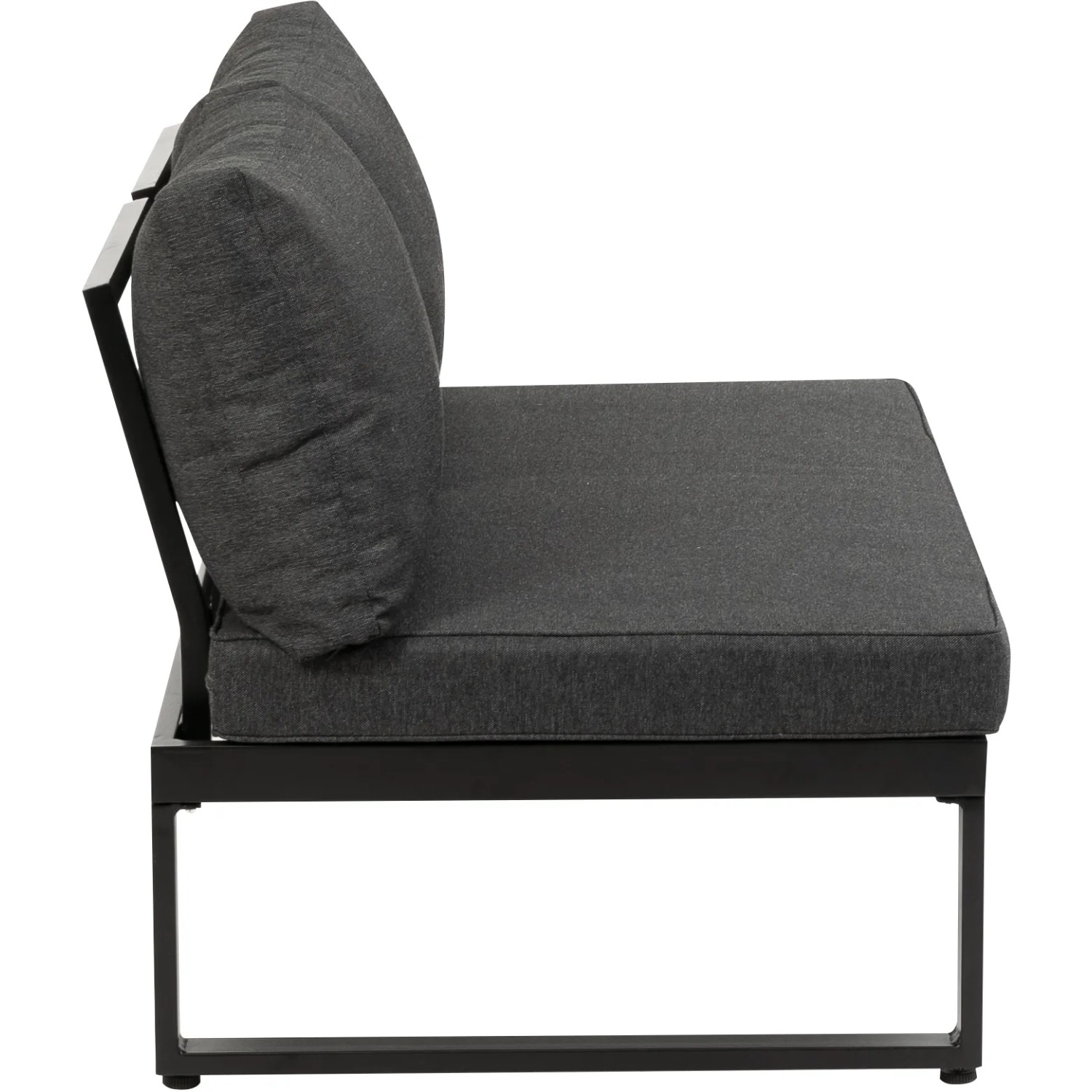 Greemotion Lounge-Set Rio, 3-tlg., Aluminium schwarz, mit grauen Kissen, Seitenansicht.