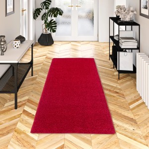 Roter Snapstyle Hochflor Teppichläufer Mona, 80x160cm, Velours, für Fußbodenheizung geeignet.