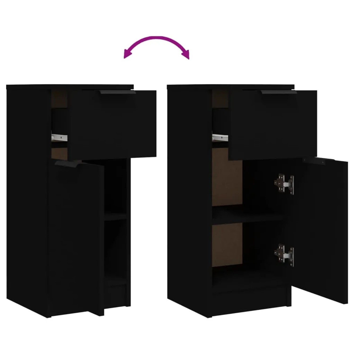 Schwarzes vidaXL Sideboard (30x30x70 cm) aus Holzwerkstoff mit Schublade und Tür.