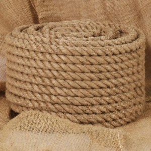 Gerolltes, braunes Juteseil, 50 m lang, 16 mm stark, aus Naturjute. Vielseitig für Garten & Deko.