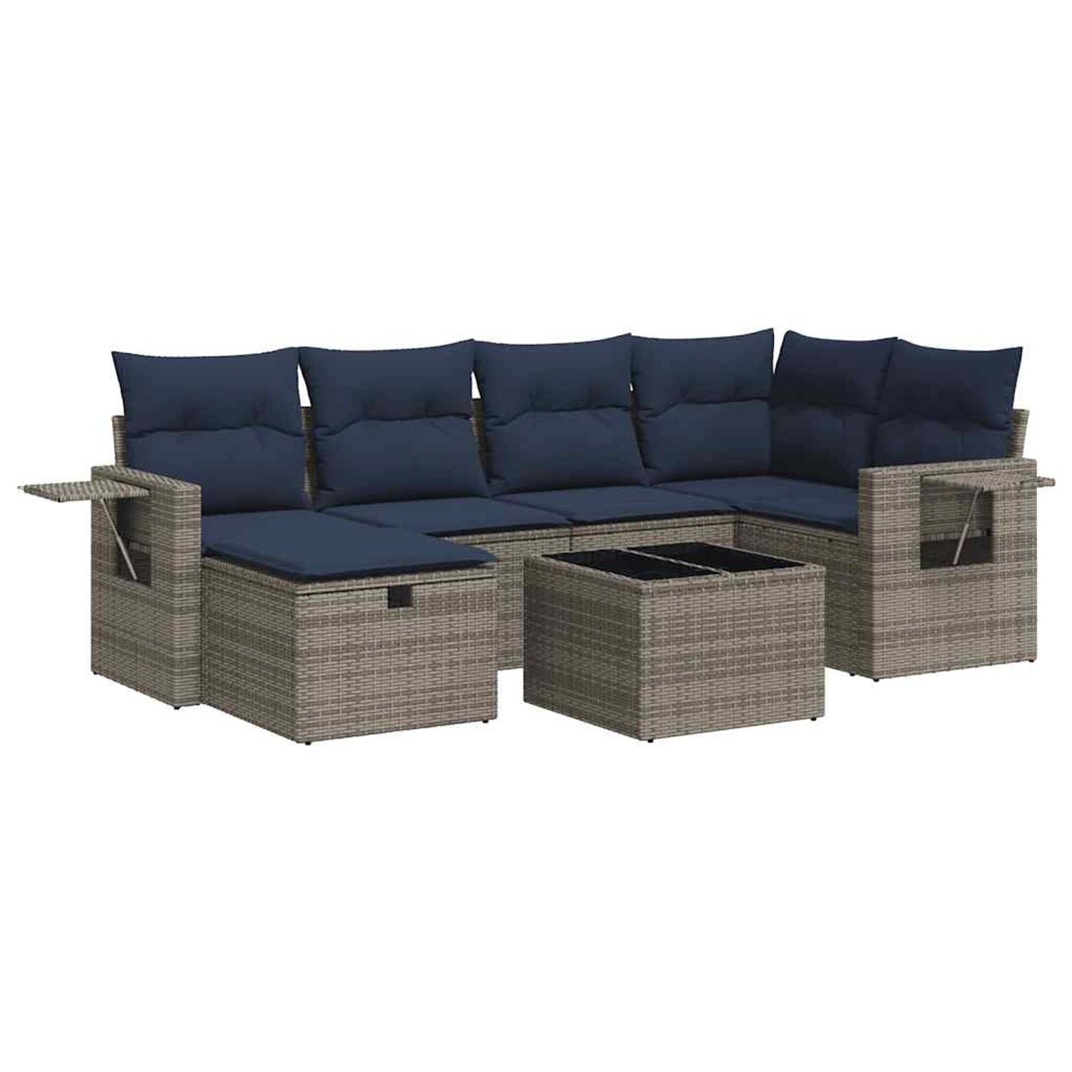 vidaXL 7-Tlg Garten-Sofagarnitur mit Kissen Grau Poly Rattan 3325497 günstig online kaufen
