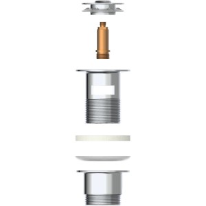 Kirchhoff Pop Up Ablaufgarnitur für Waschbecken, 63x80mm, Chrom, Einzelteile im Detail.